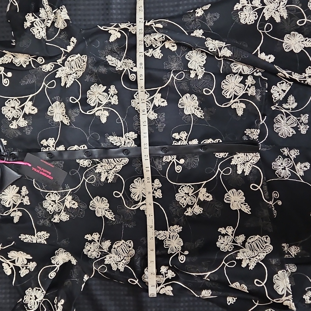 Midnight Velvet, High Low, Tunic Top, Sheer , Embroidered Floral Pattern, Black - Picture 10 of 12